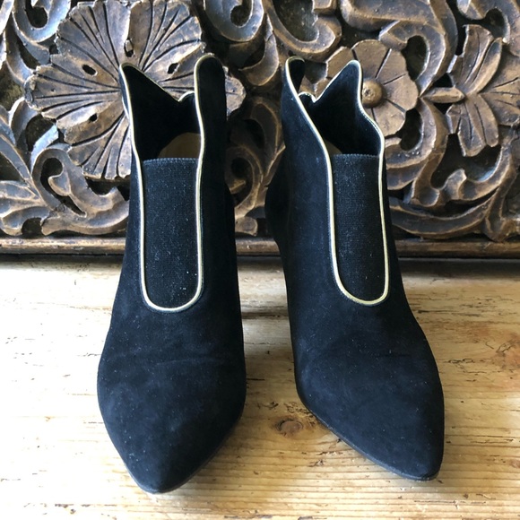 Vtg Maud Frizon Gold Swirl Black Suede Boots 36.5 - Picture 3 of 13